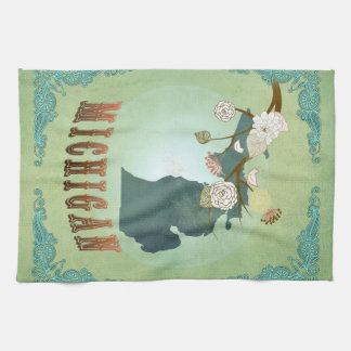 Linge De Cuisine Carte vintage moderne d'État du Michigan - vert