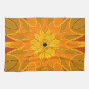 Linge De Cuisine Carton Mandala Fleur orange jaune et rouge