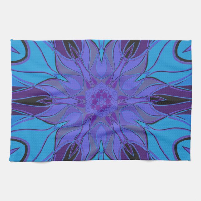 Linge De Cuisine Carton Mandala Flower bleu et violet (Horizontal)