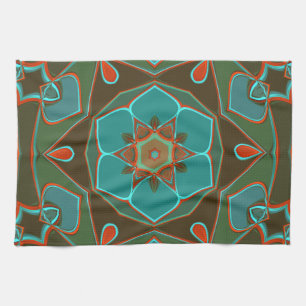 Linge De Cuisine Carton Mandala Flower Blue et orange