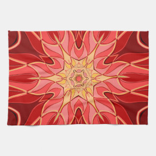 Linge De Cuisine Carton Mandala Flower rouge et orange