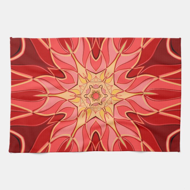 Linge De Cuisine Carton Mandala Flower rouge et orange (Horizontal)