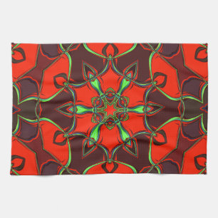 Linge De Cuisine Carton Mandala Flower rouge et Turquoise