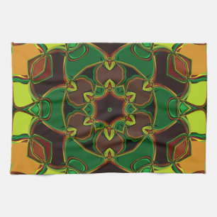 Linge De Cuisine Carton Mandala Flower vert Jaune et orange