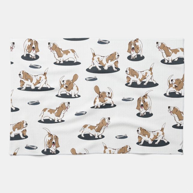 Linge De Cuisine Cartoon Basset Hounds Chien Motif (Horizontal)