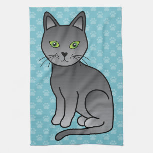 Linge De Cuisine Cartoon mignon Russe Bleu Chat Sourire