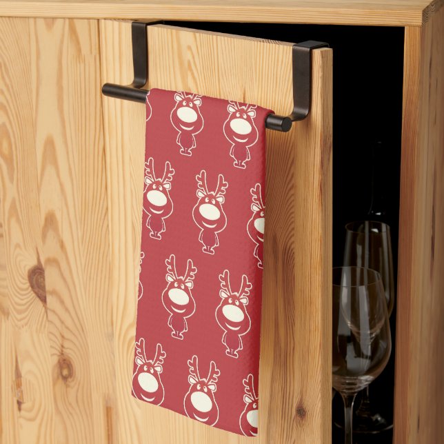 Linge De Cuisine Cartoon Rudolph Motif rouge (Pliage en tiers)