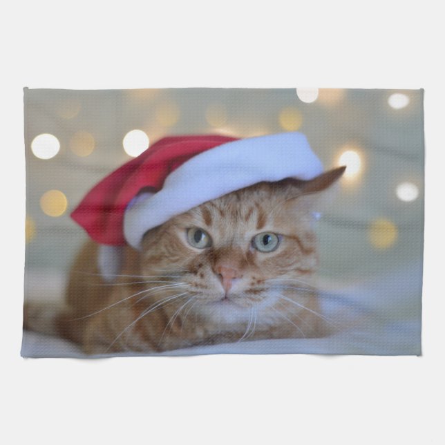 Linge De Cuisine Cat and Christmas lights (Horizontal)