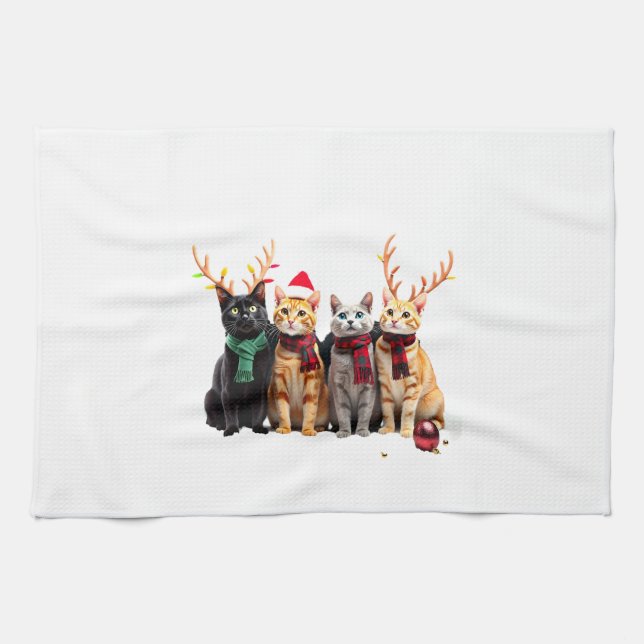 Linge De Cuisine Cat Christmas Light Reindeer Santa Christmas Cat L (Horizontal)
