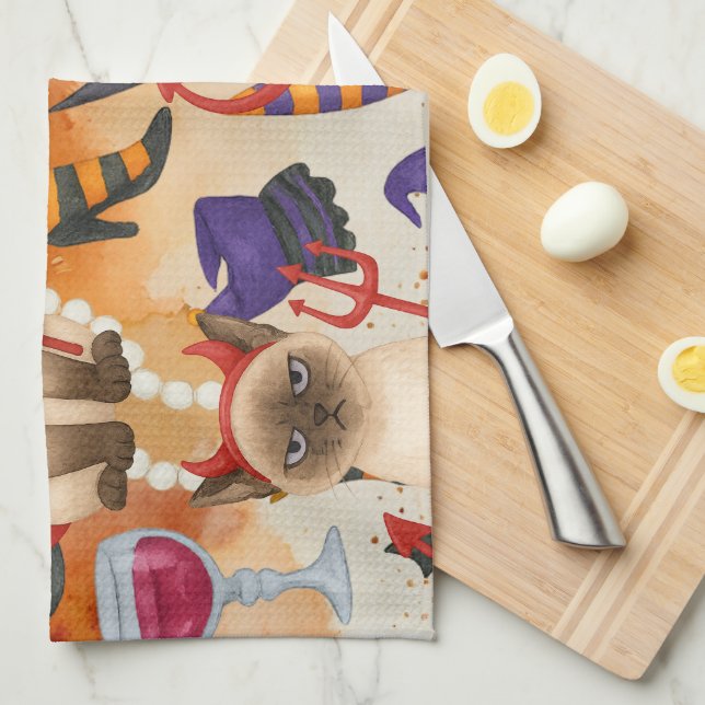 Linge De Cuisine Cat Halloween (Quart Plié)