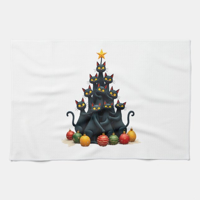 Linge De Cuisine Cat Lovers Cute and Funny Holiday Tree Christmas 2 (Horizontal)