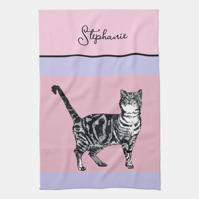 Linge De Cuisine Cat Tabby Pastel Cats Womens Light Pink Purple (Vertical)