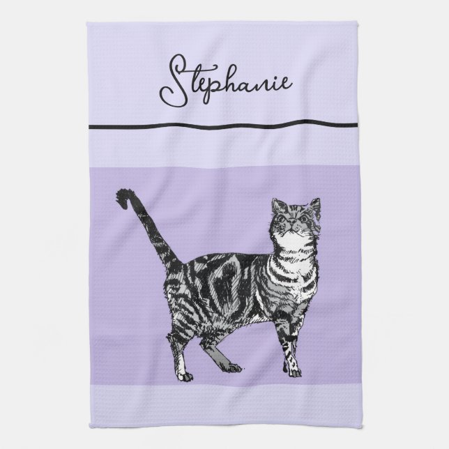 Linge De Cuisine Cat Tabby Pastel Cats Womens Light Purple Lavender (Vertical)