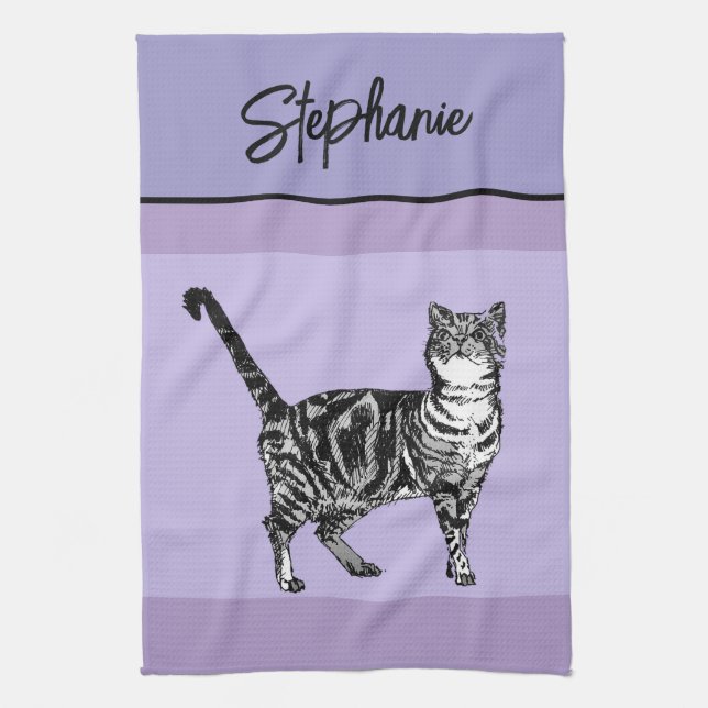 Linge De Cuisine Cat Tabby Pastel Cats Womens Pastel Purple (Vertical)