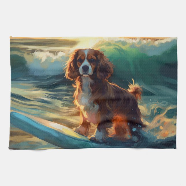 Linge De Cuisine Cavalier King Beach Surf Peinture (Horizontal)