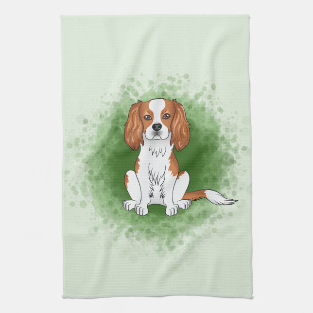 Linge De Cuisine Cavalier King Charles Spaniel Blenheim sur fond ve (Vertical)