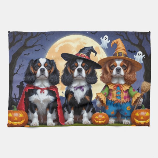 Linge De Cuisine Cavalier King Charles Spaniel Citrouille Halloween (Horizontal)
