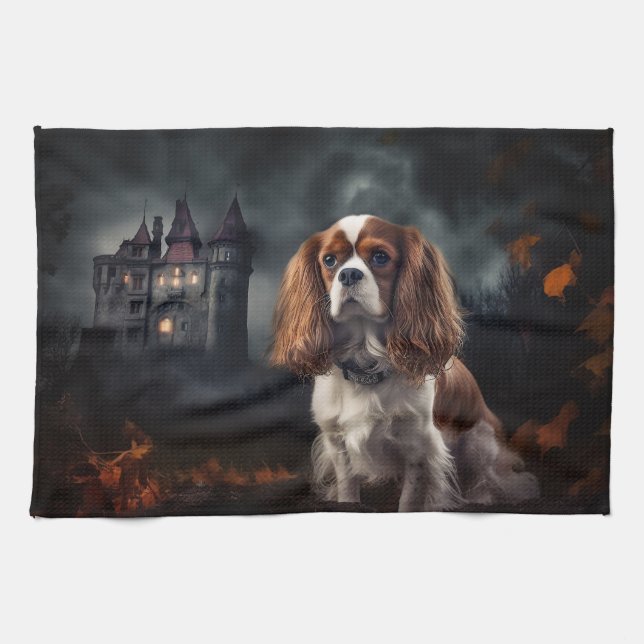 Linge De Cuisine Cavalier King Charles Spaniel Halloween Épouvantab (Horizontal)