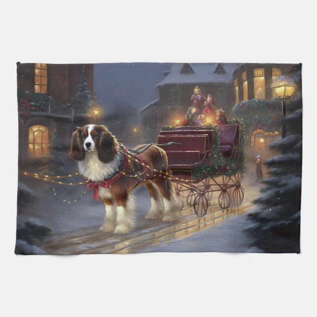 Linge De Cuisine Cavalier King Charles Spaniel Noël Festive (Horizontal)