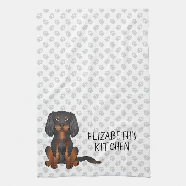 Linge De Cuisine Cavalier King Charles Spaniel noir et feu & Texte (Vertical)
