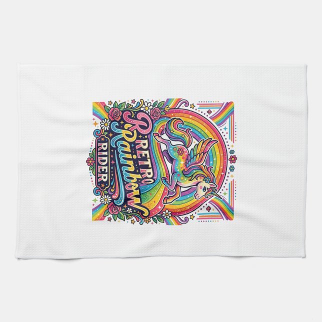 Linge De Cuisine Cavalier Licorne Arc-en-Ciel Rétro (Horizontal)