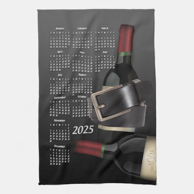 Linge De Cuisine Ceinture en cuir et bouteille de vin 2025 Calendri (Vertical)