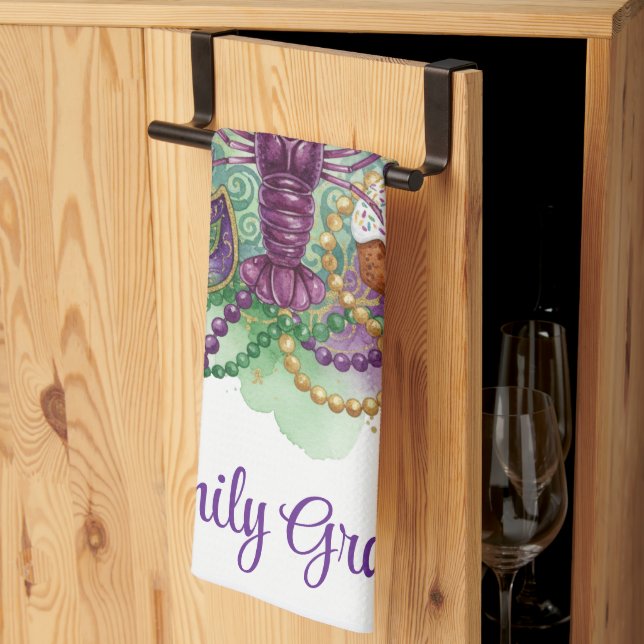 Linge De Cuisine Célébration de Mardi Gras à l'aquarelle  (Pliage en tiers)