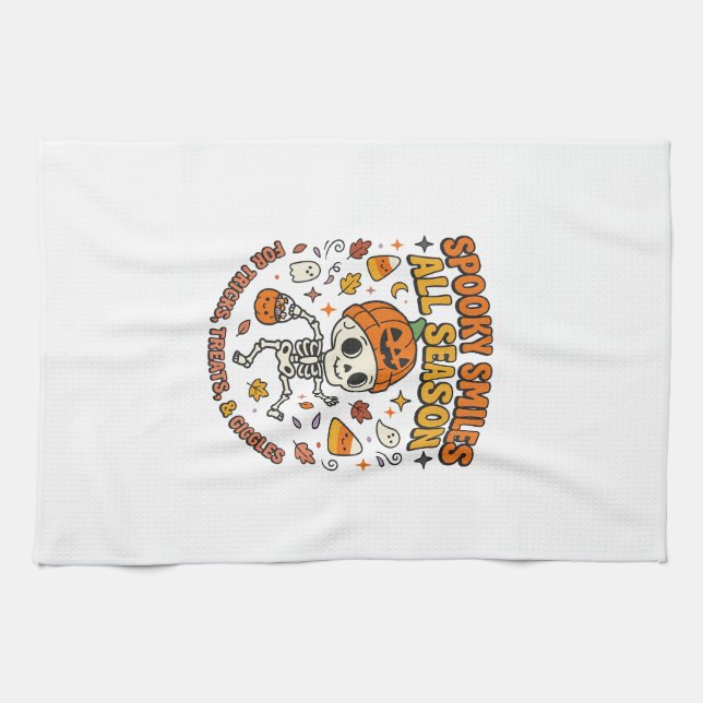 Linge De Cuisine Célébration de squelette cosy Halloween (Horizontal)