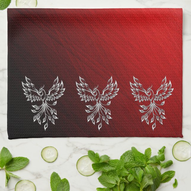 Linge De Cuisine Cendres noires rouges et Phénix (Plié)