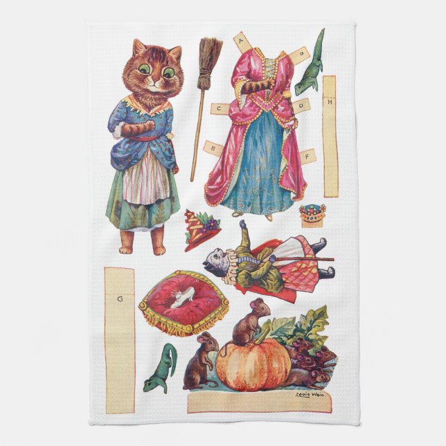 Linge De Cuisine Cendrillon, poupée de papier, Louis Wain (Vertical)