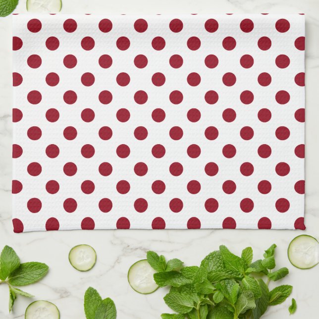 Linge De Cuisine Cercles de points rouges carmin (Plié)