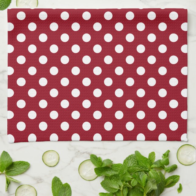 Linge De Cuisine Cercles des Pois rouges de Crimson (Plié)
