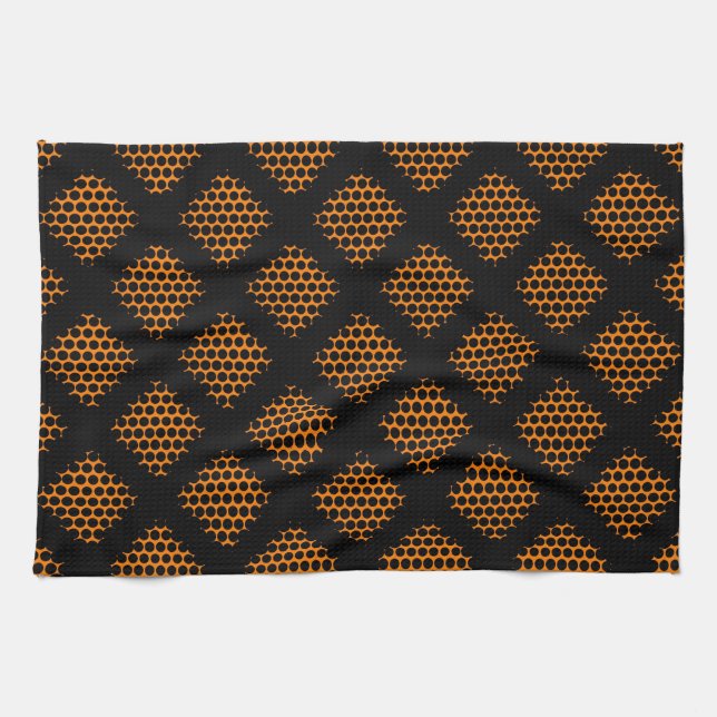Linge De Cuisine Cercles et points orange, noir rétro (Horizontal)