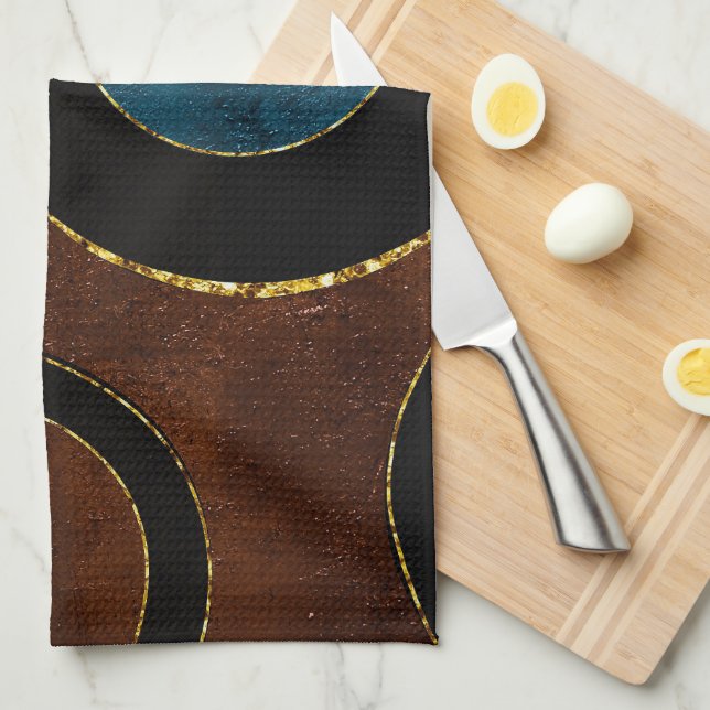 Linge De Cuisine Cercles Géométriques Abstraits Paillettes Or Feuil (Quart Plié)