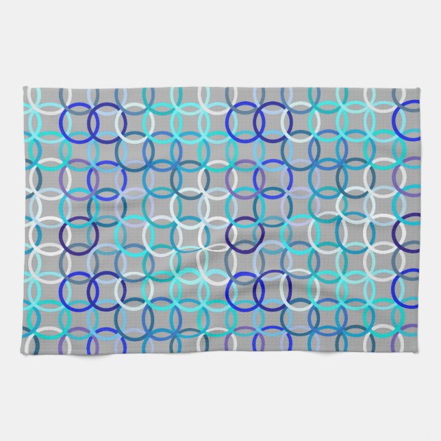 Linge De Cuisine Cercles modernes du milieu du siècle, gris, bleu e (Horizontal)