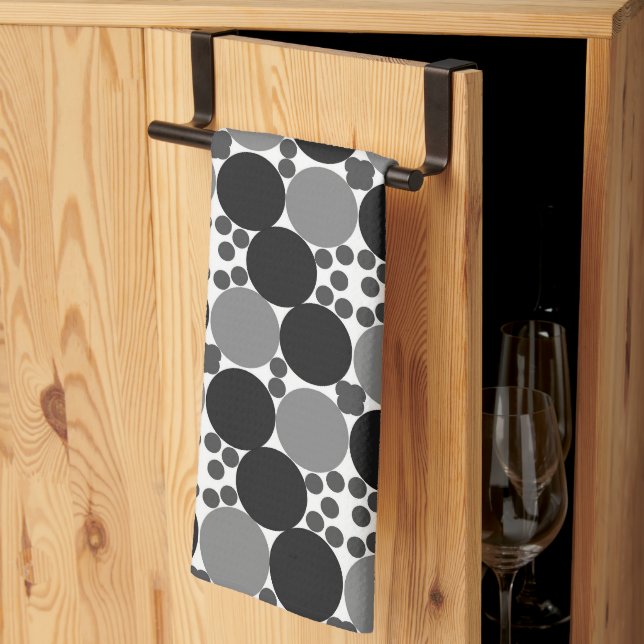 Linge De Cuisine Cercles Monochromes : Noir Abstrait Blanc Et Gris, (Pliage en tiers)