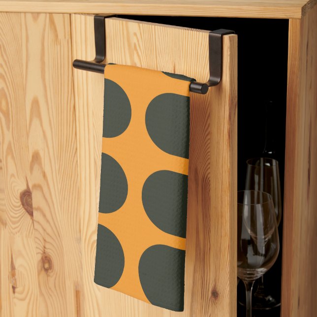 Linge De Cuisine Cercles noirs orange (Pliage en tiers)