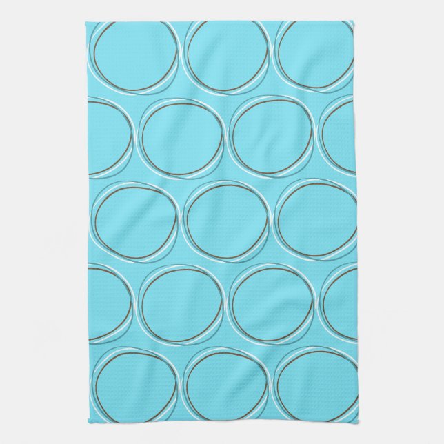 Linge De Cuisine Cercles petit Turquoise Blanc Brown dessiné à la m (Vertical)