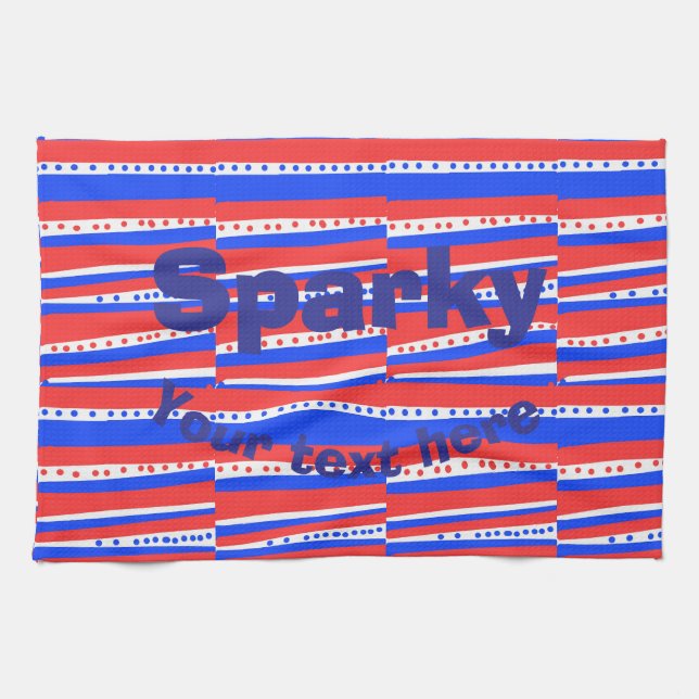 Linge De Cuisine Cercles Rayures Bleu Blanc Rouge (Horizontal)