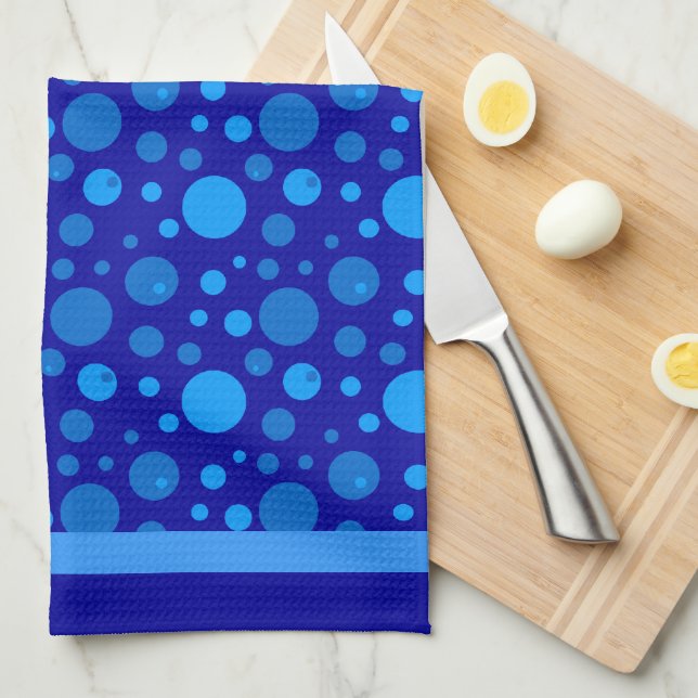 Linge De Cuisine Cercles rétro et Pois en bleu foncé (Quart Plié)