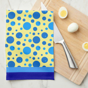 Linge De Cuisine Cercles rétro et Pois en blues sur Lt Yellow