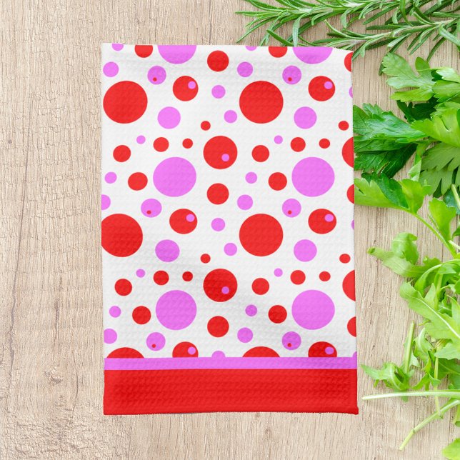 Linge De Cuisine Cercles Rouges et Roses Rétro et Points (Créateur téléchargé)