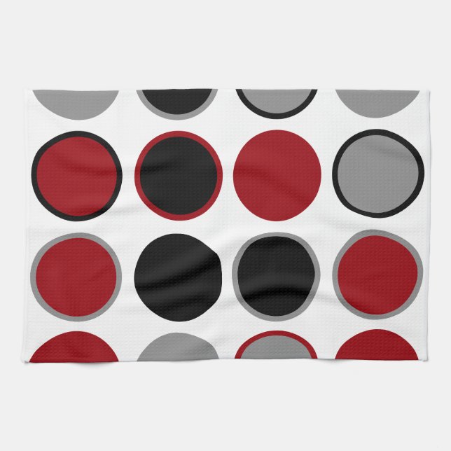 Linge De Cuisine Cercles rouges, noirs et gris  T (Horizontal)