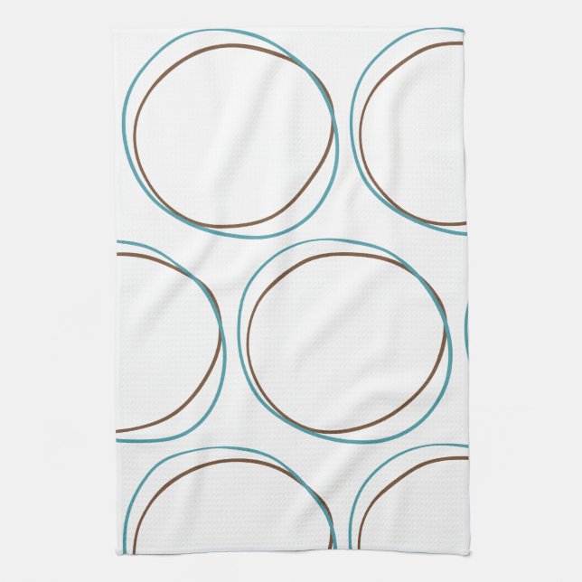 Linge De Cuisine Cercles Turquoise et Brown main dessinée minimes B (Vertical)