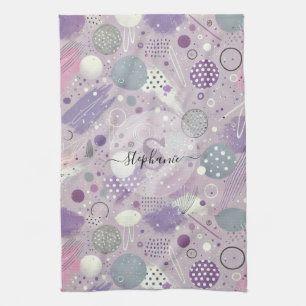 Linge De Cuisine Cercles violets Abstraits avec accents de bandes d