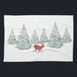 Linge De Cuisine Cerf Brown sous les épinettes couvertes de neige<br><div class="desc">Épinette recouverte de neige. Motif festif d'hiver.</div>