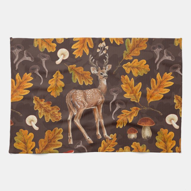 Linge De Cuisine Cerf dans la forêt automnale (Horizontal)