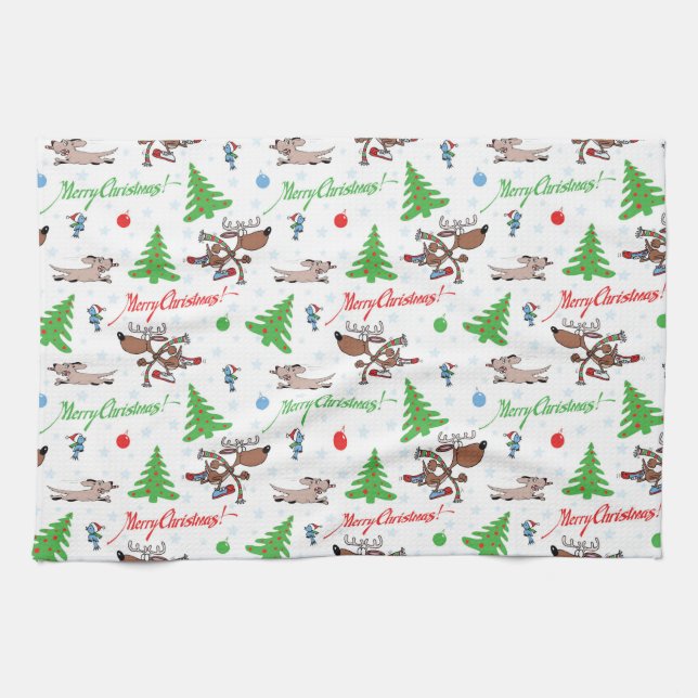 Linge De Cuisine cerf de Noël fou (Horizontal)