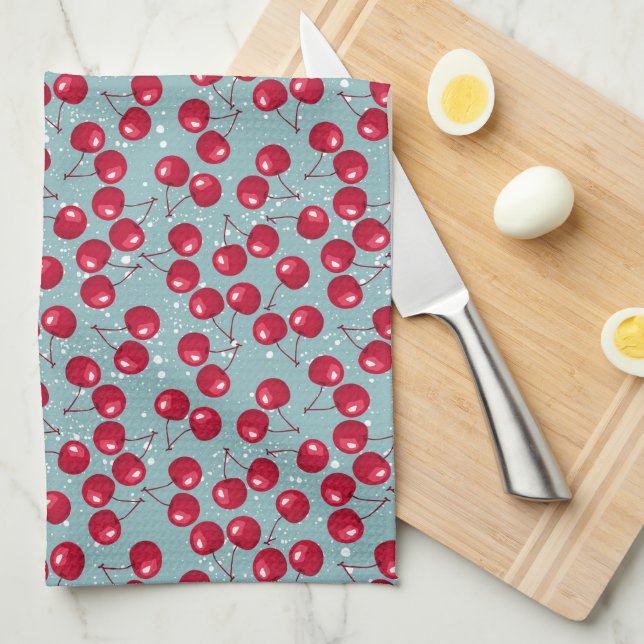 Linge De Cuisine Cerise d'hiver.  (Quart Plié)