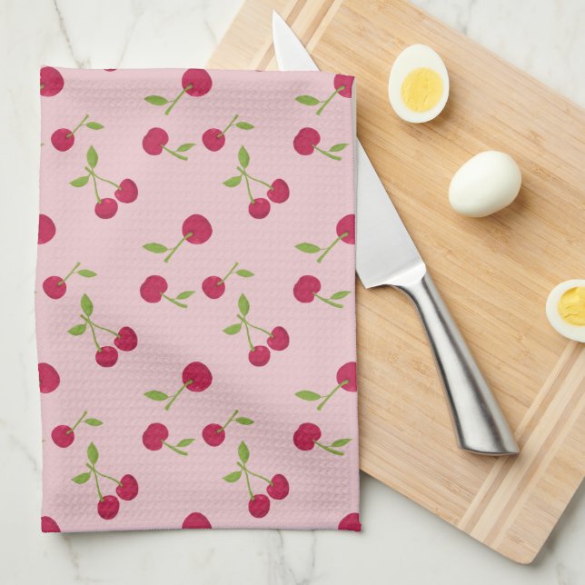 Linge De Cuisine Cerise Rétro Mignon Maison de Campagne Rose (Quart Plié)